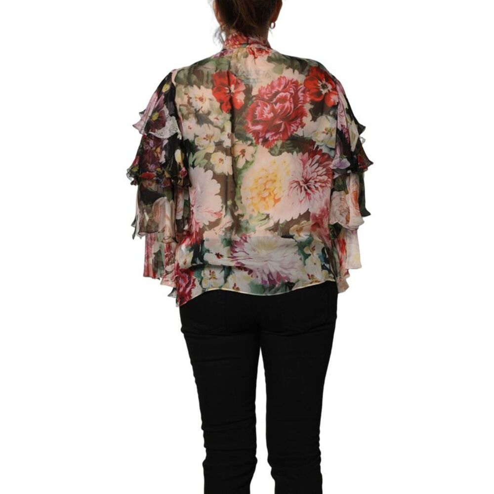 Dolce & Gabbana Multicolor Floral Tie-Neck Silk Chiffon Blouse Women's Top - Picture 3 of 5